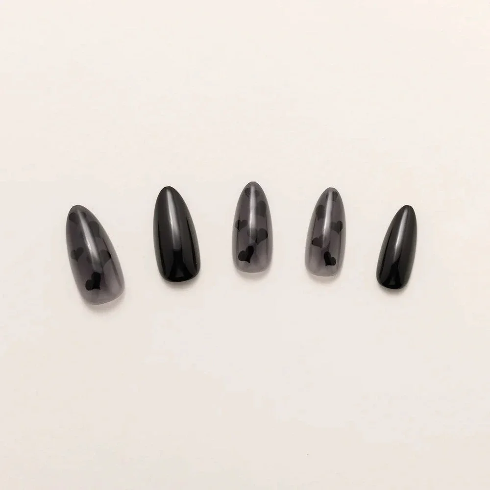 Nail Reformation Almond Shape Press On Nails Black Heart Design‎ Set - Picture 5 of 7